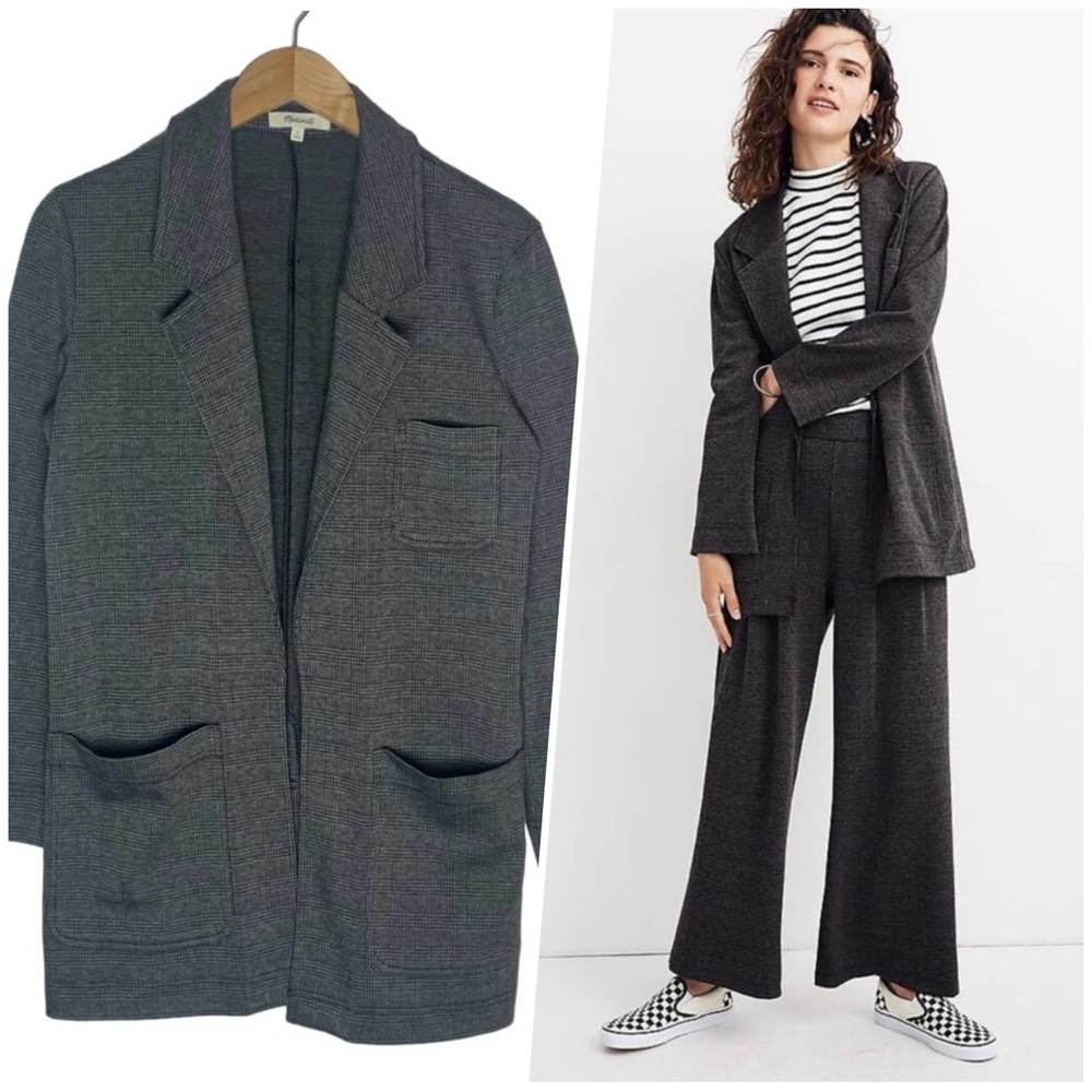Madewell | Women | Gray Glen Plaid Oversized Open Front Knit Blazer | Size Small - Picture 1 of 11